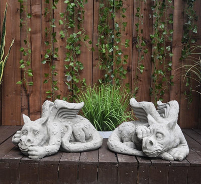 Pair of Large Sleepy Dragons Garden Statuary