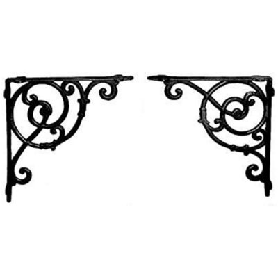 Pair of Large Victorian Cast Iron Wall Shelf Brackets Supports Heavy Duty
