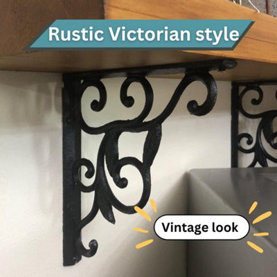 Pair of Large Victorian Cast Iron Wall Shelf Brackets Supports Heavy Duty - 3