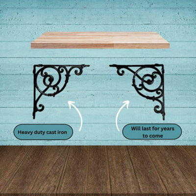Pair of Large Victorian Cast Iron Wall Shelf Brackets Supports Heavy Duty - 4