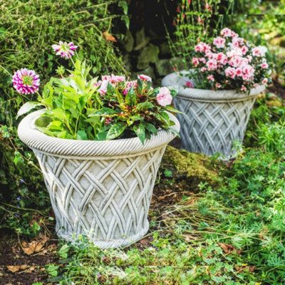 Pair of Large Wicker pattern Stone Plant pot DIY at B&Q