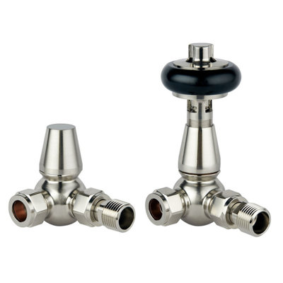 Pair of Light Nickel Wooden Head Corner Thermostatic Radiator Valves ...