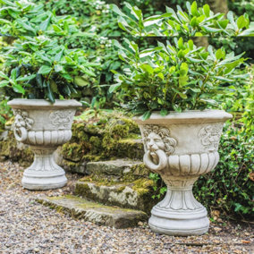 Pair of Lion Head design Stone Vases
