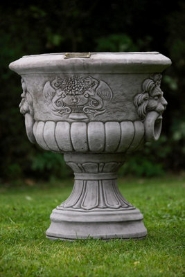 Pair of Lion Head design Stone Vases