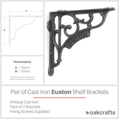 Pair of London Euston Shelf Brackets Antique Cast Iron 125mm x 125mm / 5