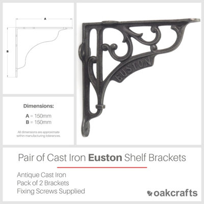 Pair of London Euston Shelf Brackets Antique Cast Iron 150mm x 150mm / 6