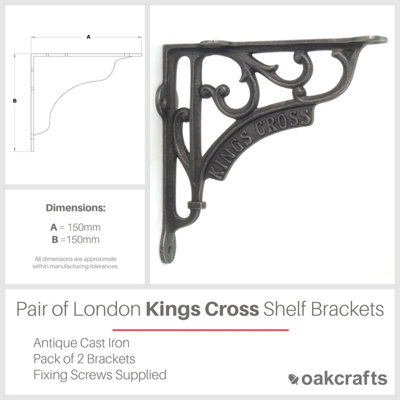 Pair of London Kings Cross Shelf Brackets Antique Cast Iron 150mm x 150mm / 6" x 6"