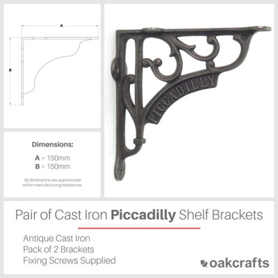 Pair of London Piccadilly Shelf Brackets Antique Cast Iron 150mm x 150mm / 6" x 6"