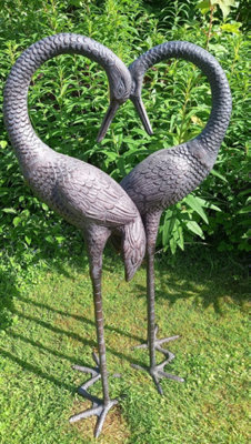 Pair of Love Cranes Garden Ornaments Aluminium with Bronze Finish 1m tall