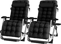 Pair of Luxury Gravity Garden Sun Lounger / Relaxer Chair with Cushion - Black