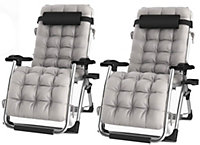 Pair of Luxury Gravity Garden Sun Lounger / Relaxer Chair with Cushion - Grey