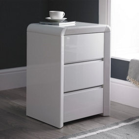 Pair of Luxury Modern Ice High Gloss 3 Drawer White Bedside Tables