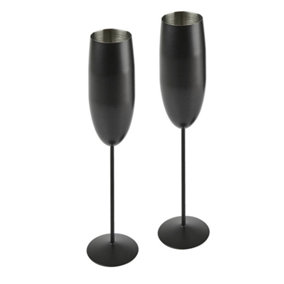 Pair of Matt Black 250ml Stainless Steel Champagne Flutes