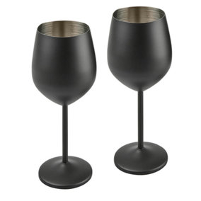Pair of Matt Black 450ml Stainless Steel Wine Glass