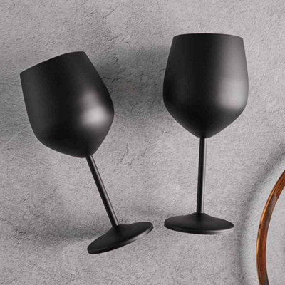 Pair of Matt Black 450ml Stainless Steel Wine Glass