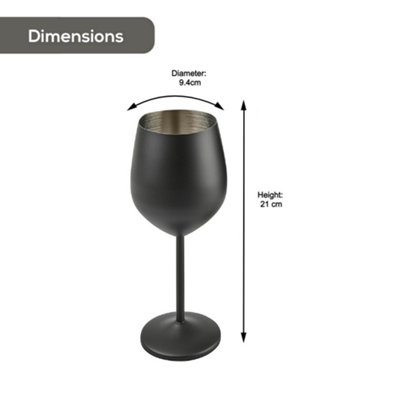 Pair of Matt Black 450ml Stainless Steel Wine Glass
