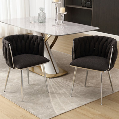 Pair of Modern Hand Weaving Dining Chairs Upholstered Side Chairs ...
