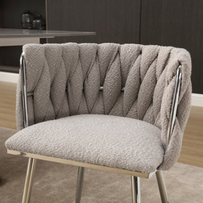 Pair of Modern Hand Weaving Dining Chairs Upholstered Side Chairs Kitchen Chairs with Armrest for Dining Room Grey