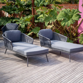Pair of Monterrey Sunloungers with Thin Rope Weave in Grey