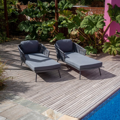 Pair of Monterrey Sunloungers with Thin Rope Weave in Grey