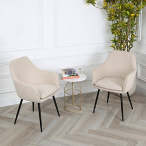 Pair of Muse Accent Chairs in Boucle Fabric Upholstery - Cream