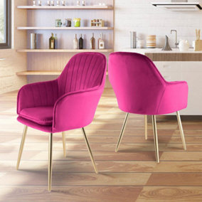 Pair of Muse Accent Chairs in Velvet Upholstery - Fuchsia Pink
