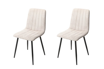 PAIR of Natural colour fabric straight stitch dining chairs, black tapered legs