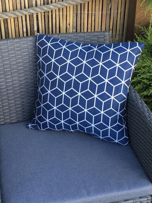 Pair of Outdoor Garden Sofa Chair Furniture Scatter Cushions - Blue Geometric