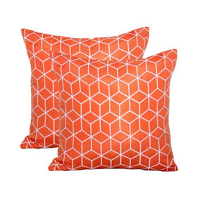 Pair of Outdoor Garden Sofa Chair Furniture Scatter Cushions - Orange Geometric