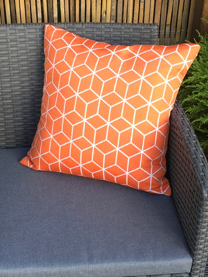 Pair of Outdoor Garden Sofa Chair Furniture Scatter Cushions - Orange Geometric