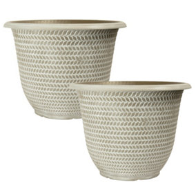 Pair of Parker Planters 30CM Washed Taupe Garden Containers for Plants