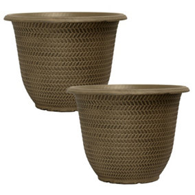 Pair of Parker Shaded Taupe Planters 30cm Garden Containers for Flowers