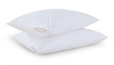 Pair of Pillow Protectors Zipped 100% Cotton Pillow Cover Anti-Allergenic White Pillow Protectors