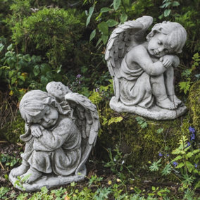 Pair of Resting Angels Stone Garden Ornaments