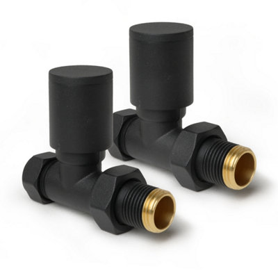 Pair Of Round Black Straight Radiator Valves | DIY at B&Q