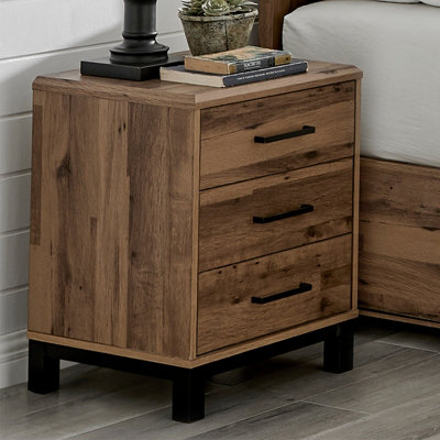 Pair of Rustic Brookes 3 Drawer Bedside Tables - Black Feet
