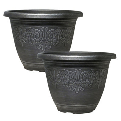 Pair of Silver Round Laurel Planters Containers For Growing