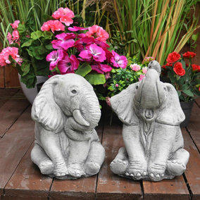 Pair of Small Playful Elephant Stone Ornaments