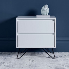 Pair of Sofia 2 Drawer White Bedside Tables With Black Feet