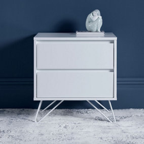 Pair of Sofia 2 Drawer White Bedside Tables With White Feet