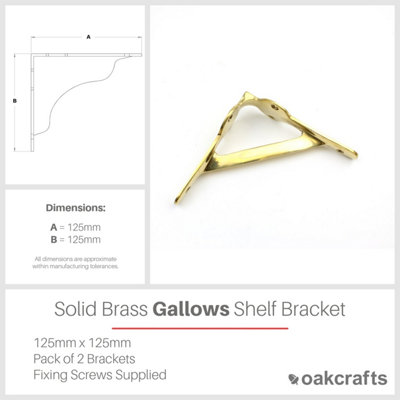 Pair of Solid Brass Gallows Style Shelf Brackets - 125mm x 125mm