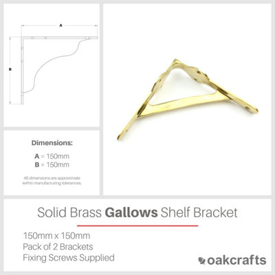 Pair of Solid Brass Gallows Style Shelf Brackets 150mm x 150mm