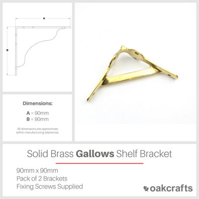 Pair of Solid Brass Gallows Style Shelf Brackets - 90mm x 90mm