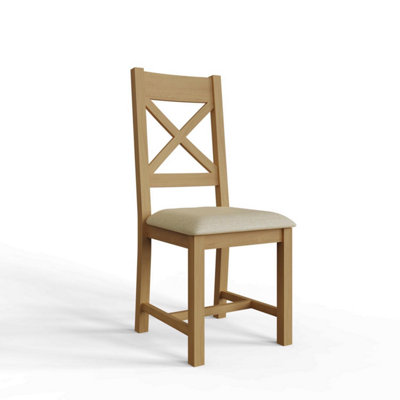 Pair Of Solid Oak Cross Back Padded Dining Chairs