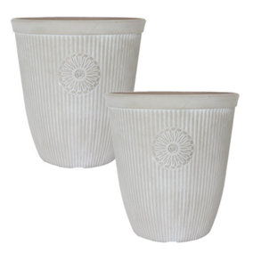 Pair of Somerville Tall Pebble White Planters Containers For Garden Flowers