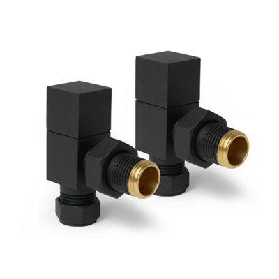 Pair Of Square Black Angled Radiator Valves at B&Q