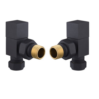 Pair Of Square Black Angled Radiator Valves