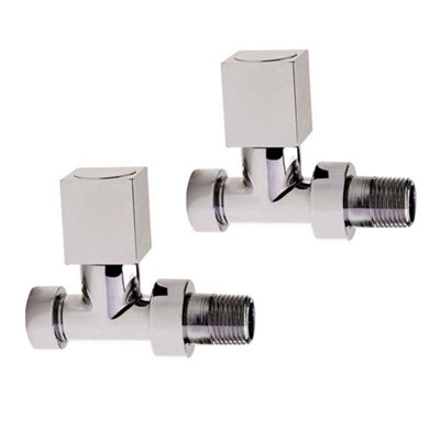 Pair Of Square Chrome Straight Radiator Valves