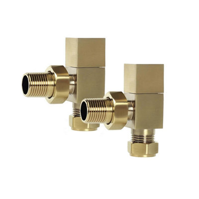 Pair Of Square Gold Angled Radiator Valves