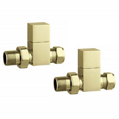 Pair Of Square Gold Straight Radiator Valves